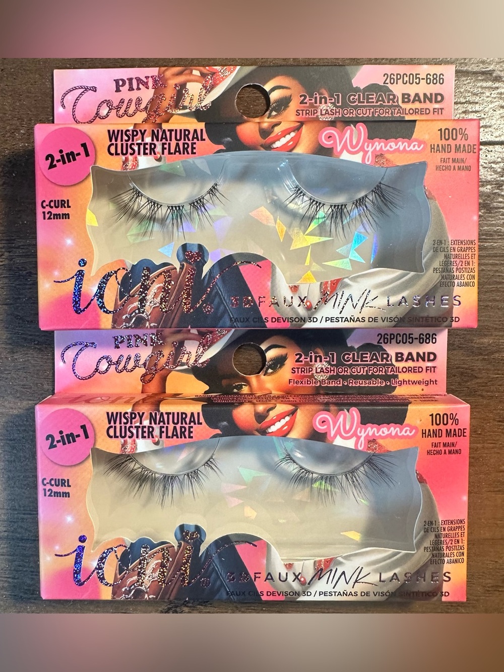 Ioni Pink Cowgirl 3D Faux Mink Lashes WYNONA ~Wispy Natural Cluster Flare~2 Sets